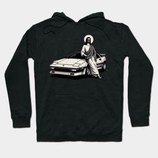 80s Super Car Jesus Minimalist Black Work Hoodie